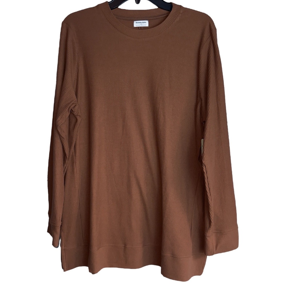Tommy John Womens XL Mink Brown Brush Ribbed Long Sleeve Tee NWT
